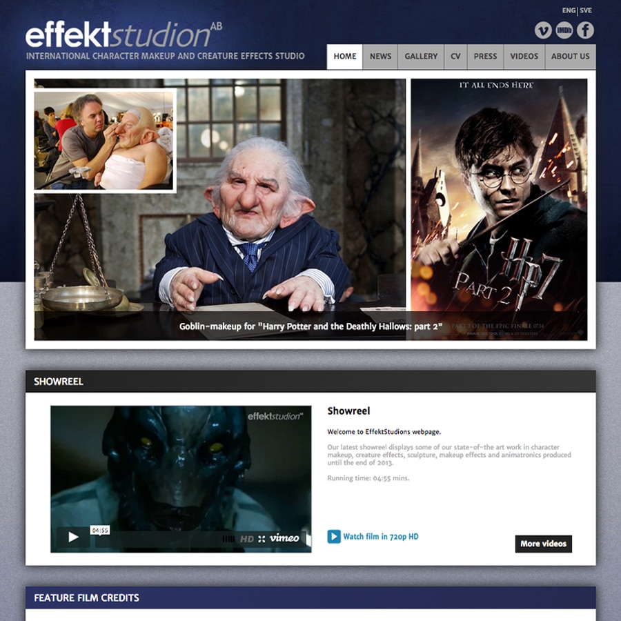 Great Graphics Reklambyrå Webbyrå - Referens Effektstudion - Hemsida - Webbutveckling