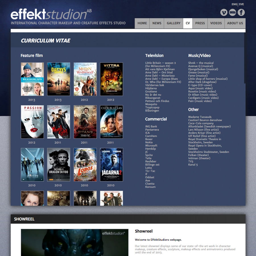 Great Graphics Reklambyrå Webbyrå - Referens Effektstudion - Hemsida - Webbutveckling