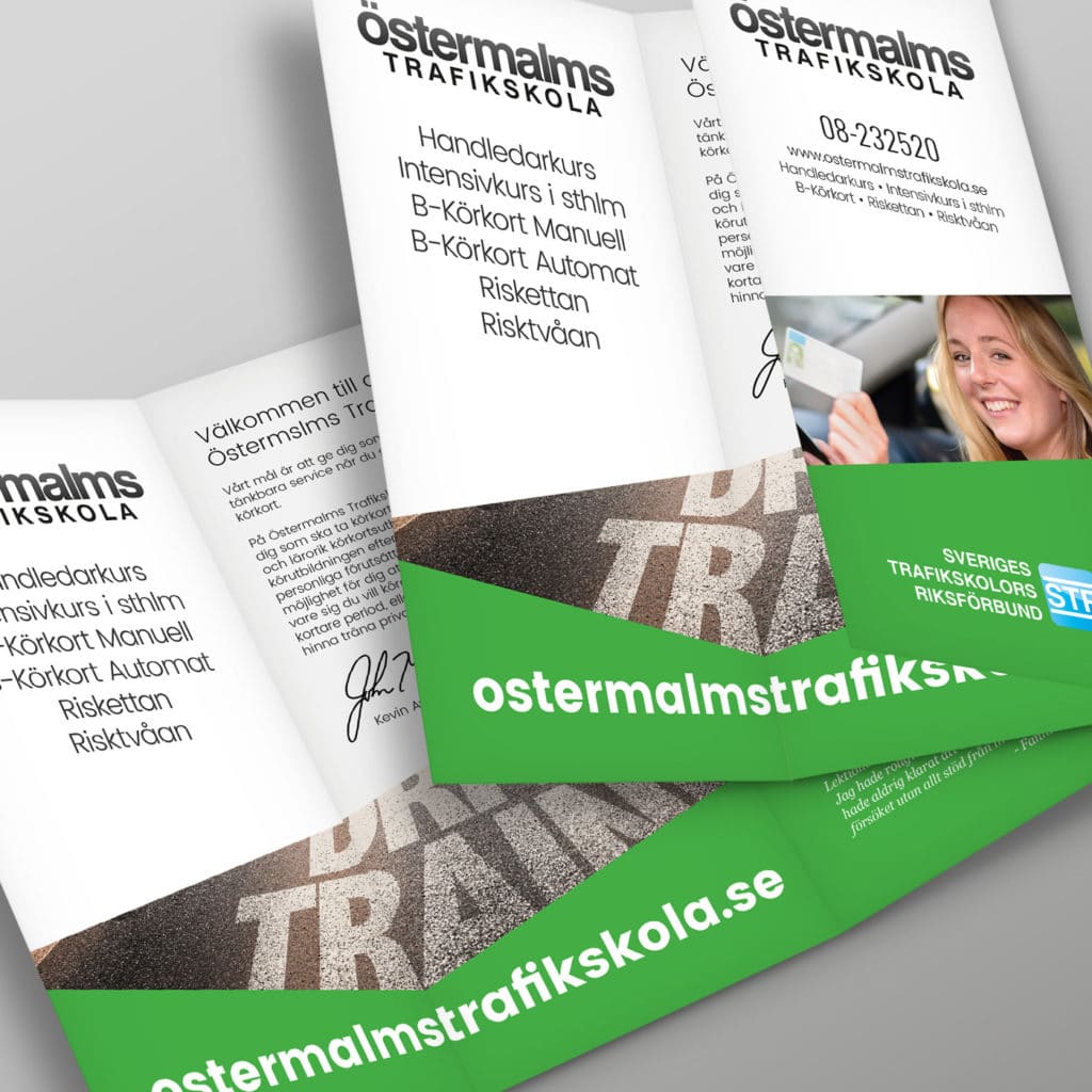 Great Graphics Reklambyrå - Webbyrå - Referens Östermalms Trafikskola - Folder - Printproduktion
