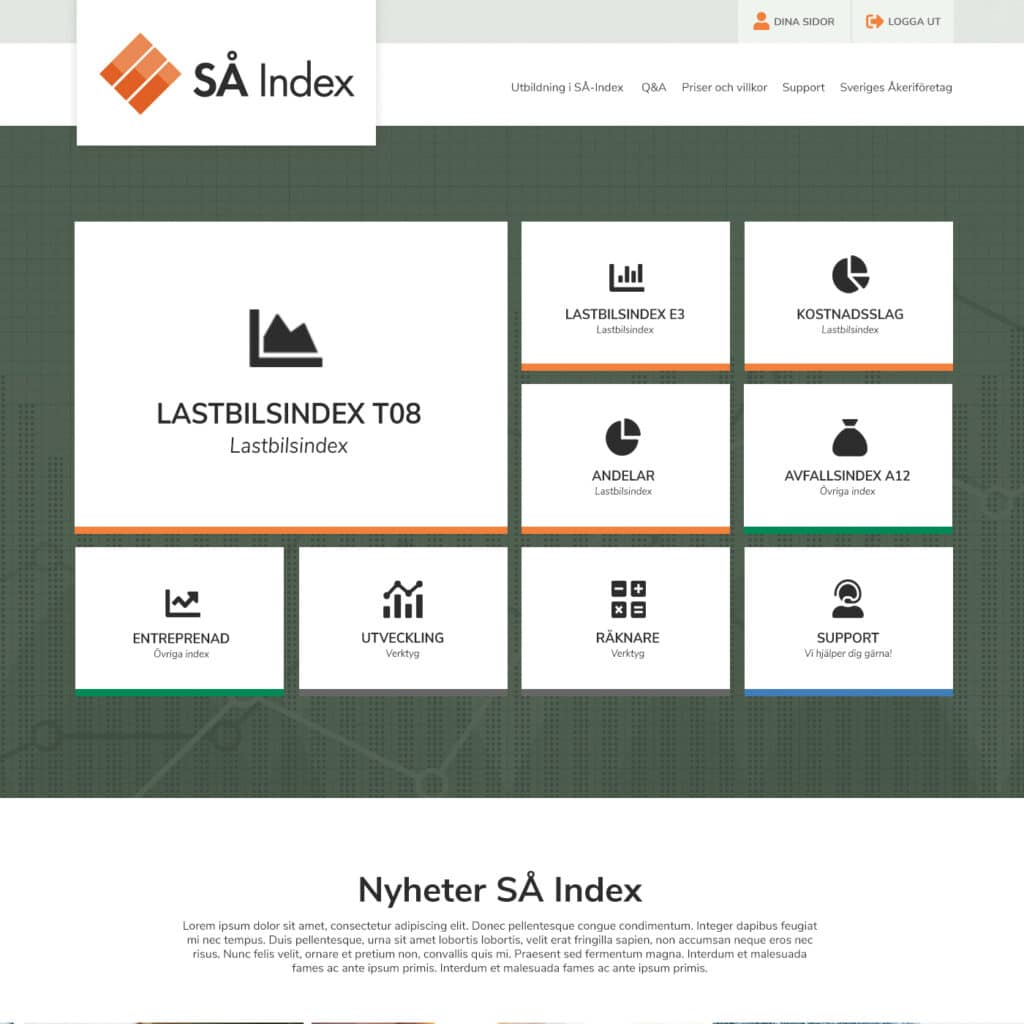 Great Graphics Reklambyrå Webbyrå - Referens - Sveriges Åkeriföretag - SÅ Index - Hemsida - Webbutveckling - Grafisk formgivning - Webbdesign - Programmering - Utveckling